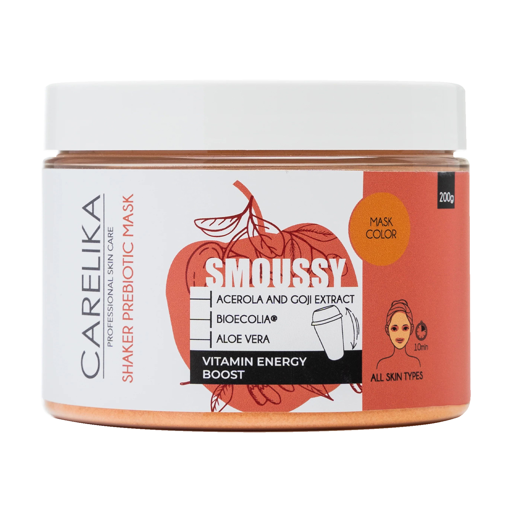 Уцінка! Маска-шейкер для обличчя Carelika Smoussy Shaker Prebiotic Mask Acerola And Goji Extract на основі пребіотиків з екстрактом ацероли та годжі, 200 г