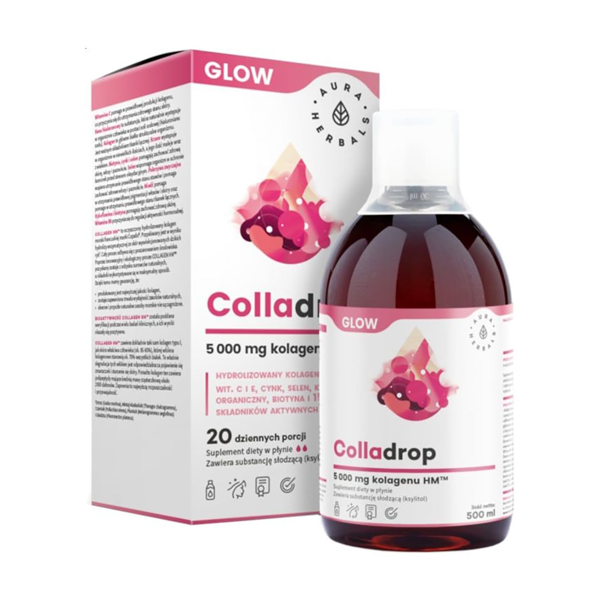 Уцінка! Морський колаген Aura Herbals Colladrop Glow Marine Collagen 5000 мг, в рідині, 500 мл