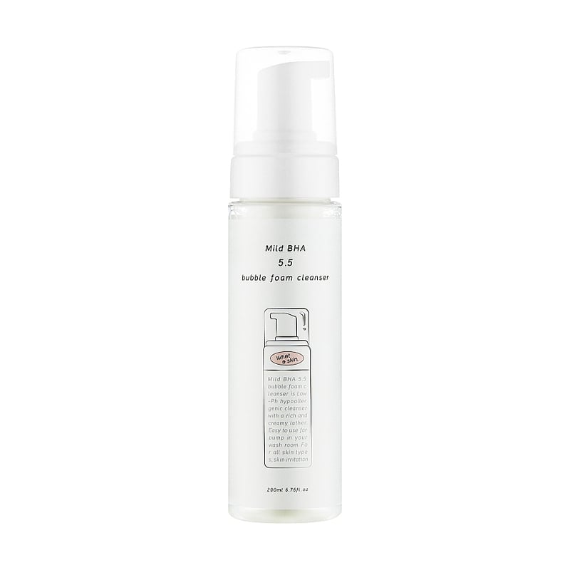 Уцінка! М'яка кислотна очищувальна пінка для обличчя What a skin Mild BHA 5.5 Bubble Foam Cleanser, 200 мл