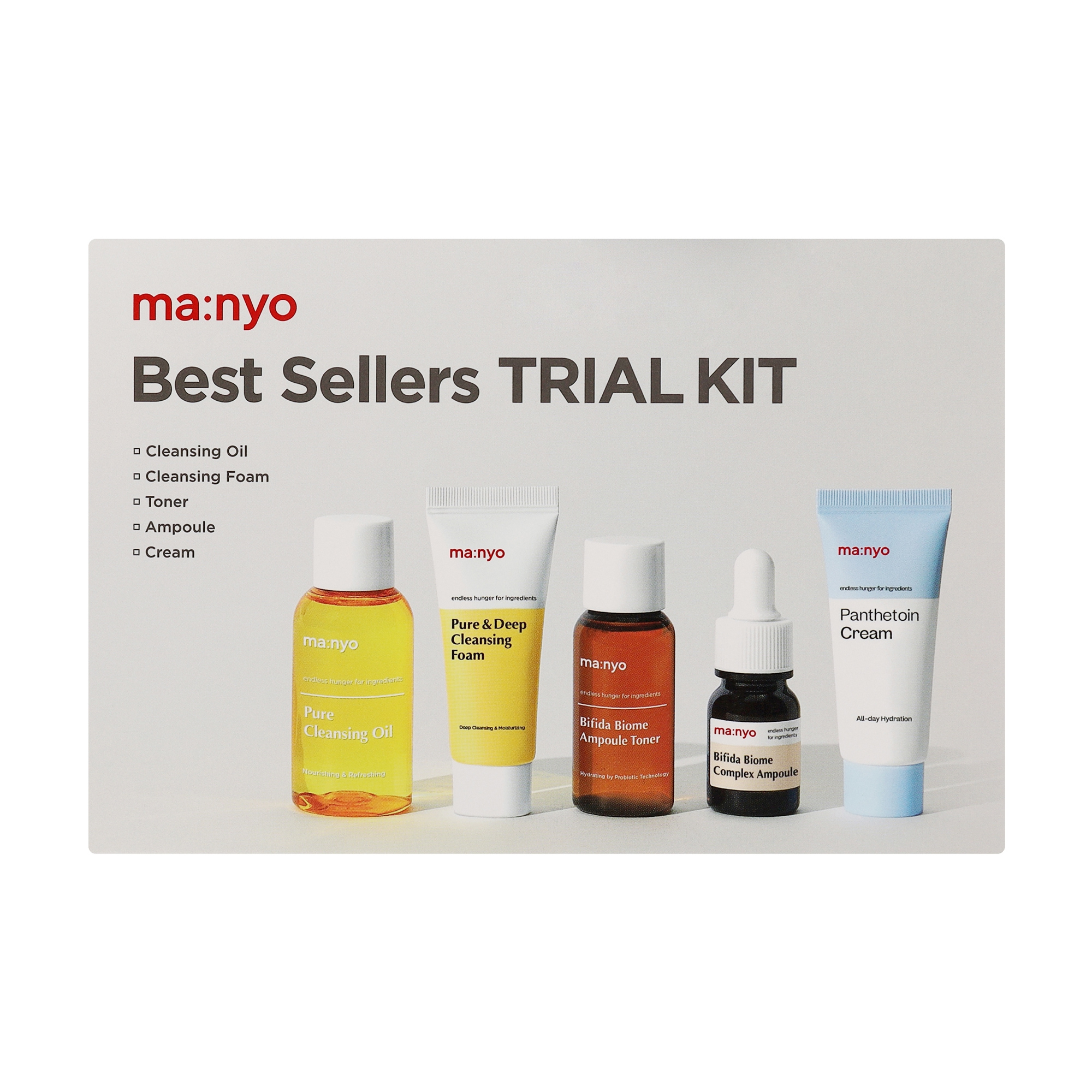 Уцінка! Набір для обличчя Manyo Best Sellers Trial Kit (гідрофільна олія, 55 мл + пінка для вмивання, 20 мл + тонер, 30 мл + сироватка, 12 мл + крем, 20 мл)