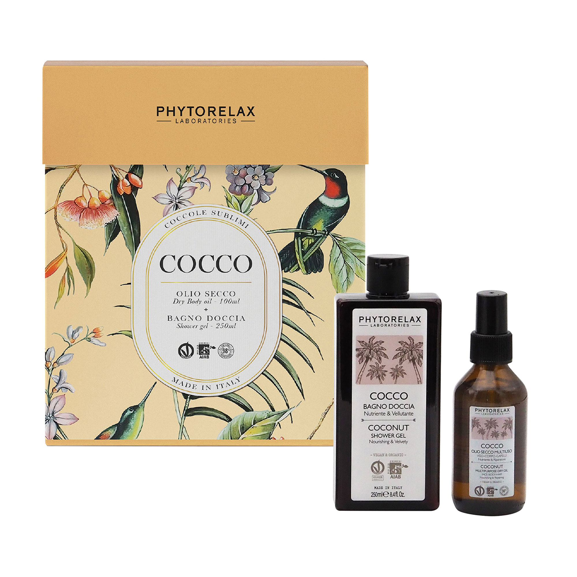 Уцінка! Набір для тіла Phytorelax Laboratories Coconut (гель для душу, 250 мл + олія для обличчя, тіла та волосся, 100 мл)