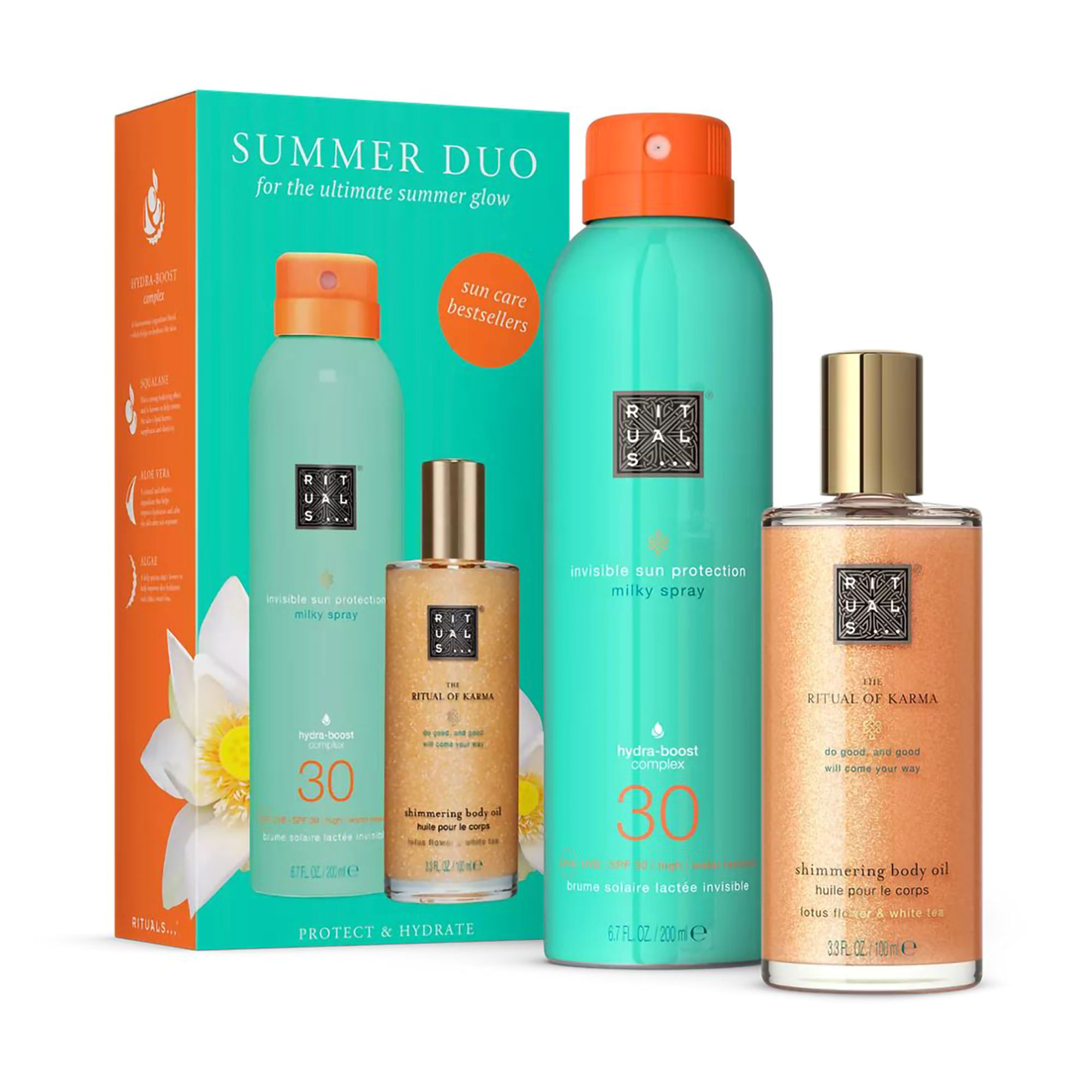 Уцінка! Набір для тіла Rituals Summer Duo Set  (шимерна олія для тіла, 100 мл + сонцезахисний спрей для тіла, 200 мл)