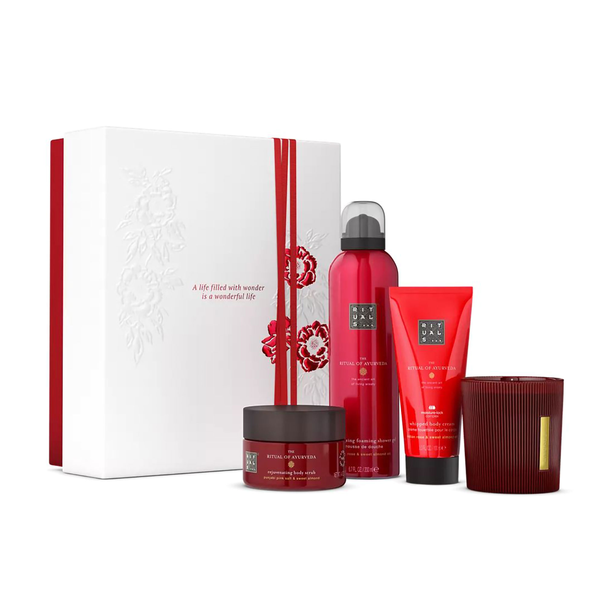 Уцінка! Набір для тіла Rituals The Ritual Of Ayurveda Medium 2025 (крем для тіла, 100 мл + гель-піна для душу, 200 мл + ароматична свічка, 140 г + скраб для тіла, 125 г)