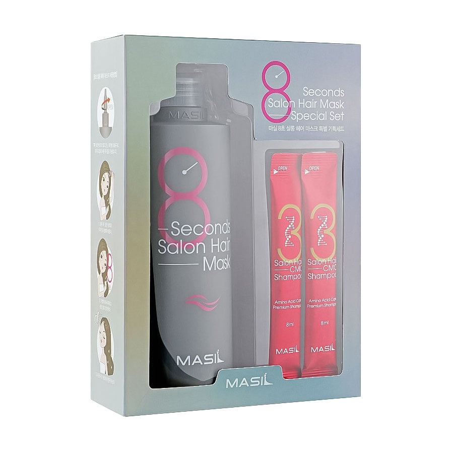 Уцінка! Набір для відновлення волосся Masil 8 Seconds Salon Hair Set з кератином та колагеном (маска, 350 мл + шампунь, 2*8 мл)