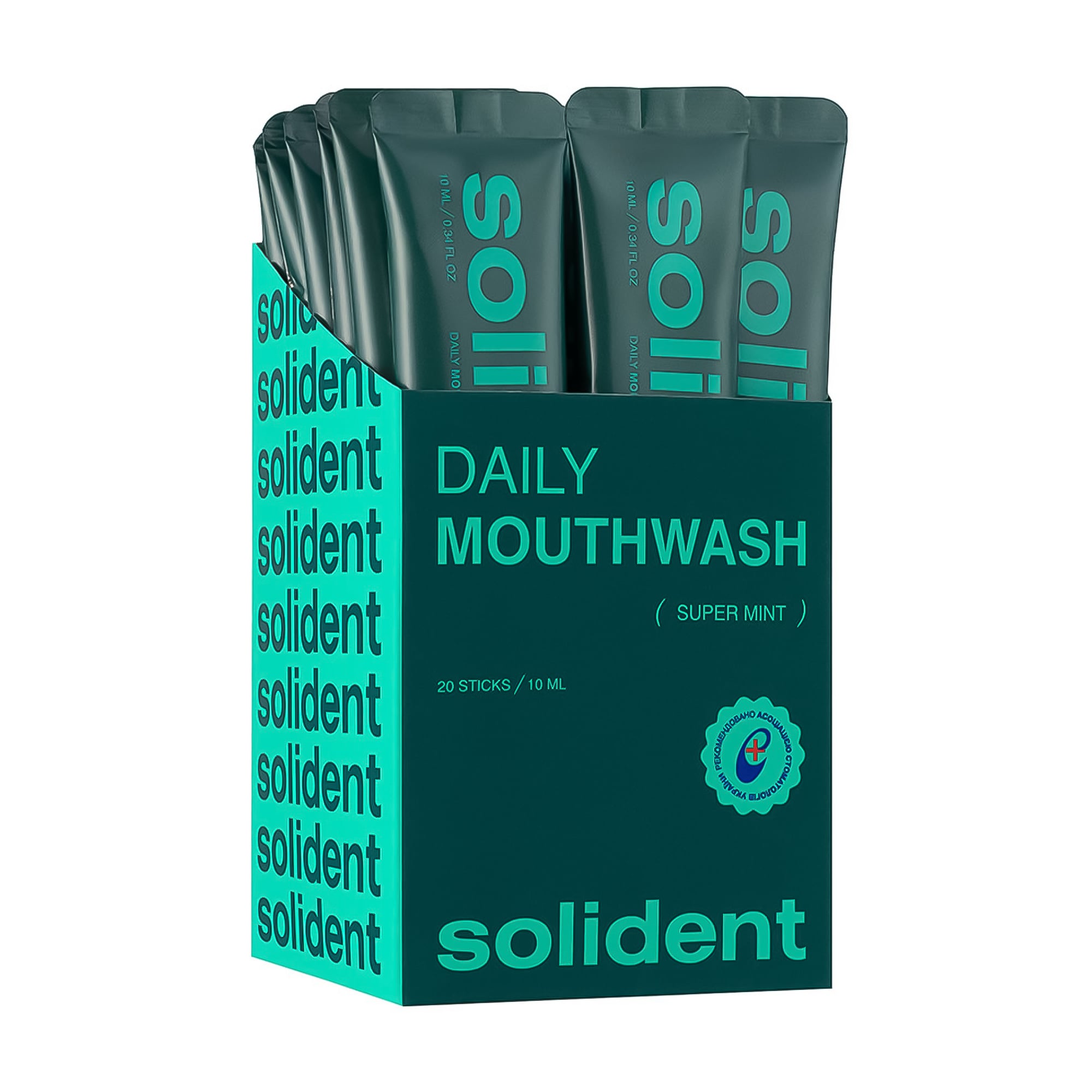 Уцінка! Ополіскувач для ротової порожнини в стіках Solident Daily Mouthwash, Super Mint, 20*10 мл