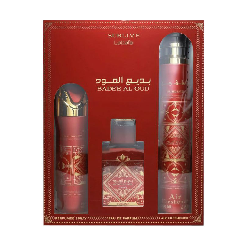 Уцінка! Парфумований набір унісекс Lattafa Perfumes Bade'e Al Oud Sublime Set (парфумована вода, 100 мл + дезодорант, 200 мл + освіжувач, 300 мл)