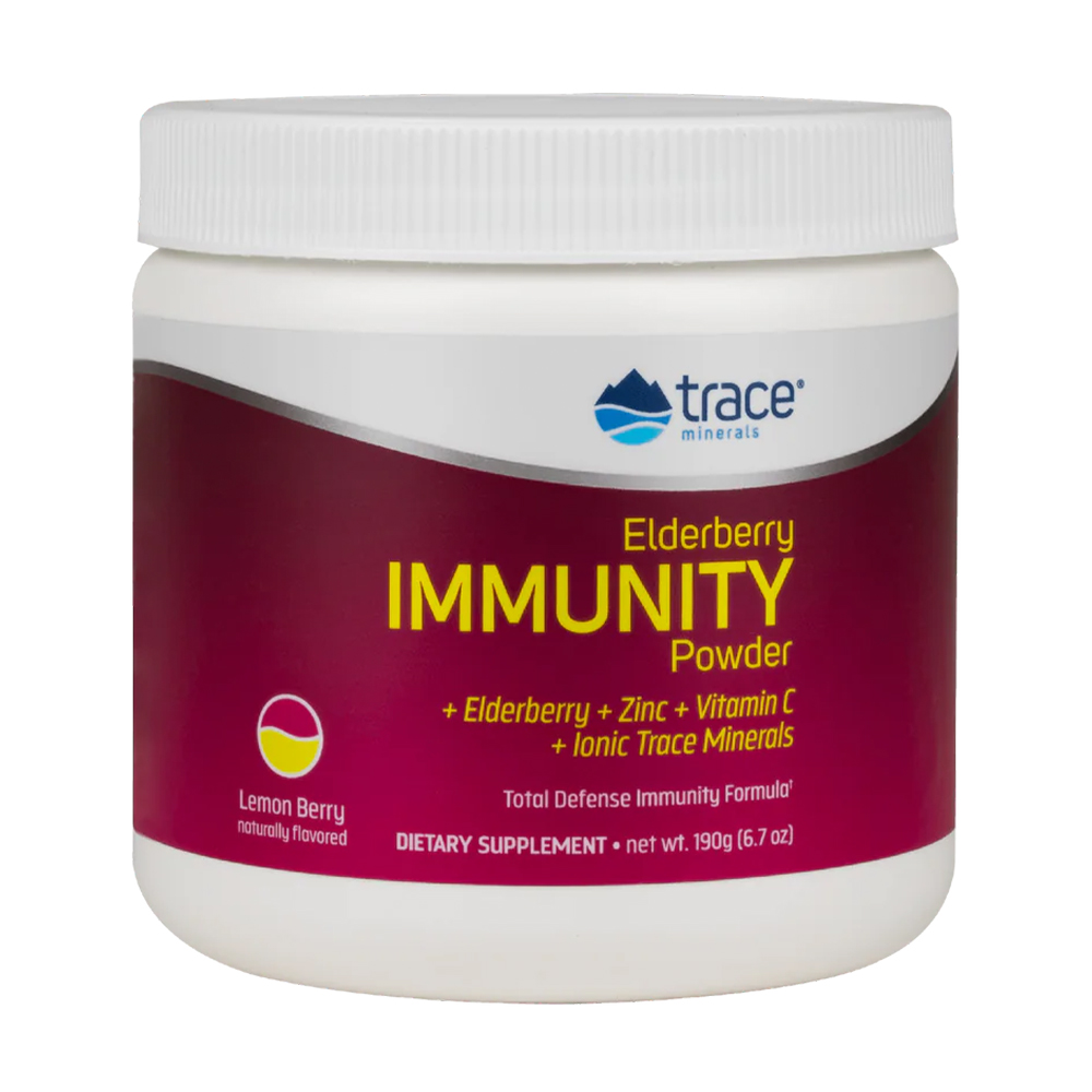 Уцінка! Посилення імунітету з бузиною Trace Minerals Elderberry Immunity Powder зі смаком лимону та ягід, 190 г