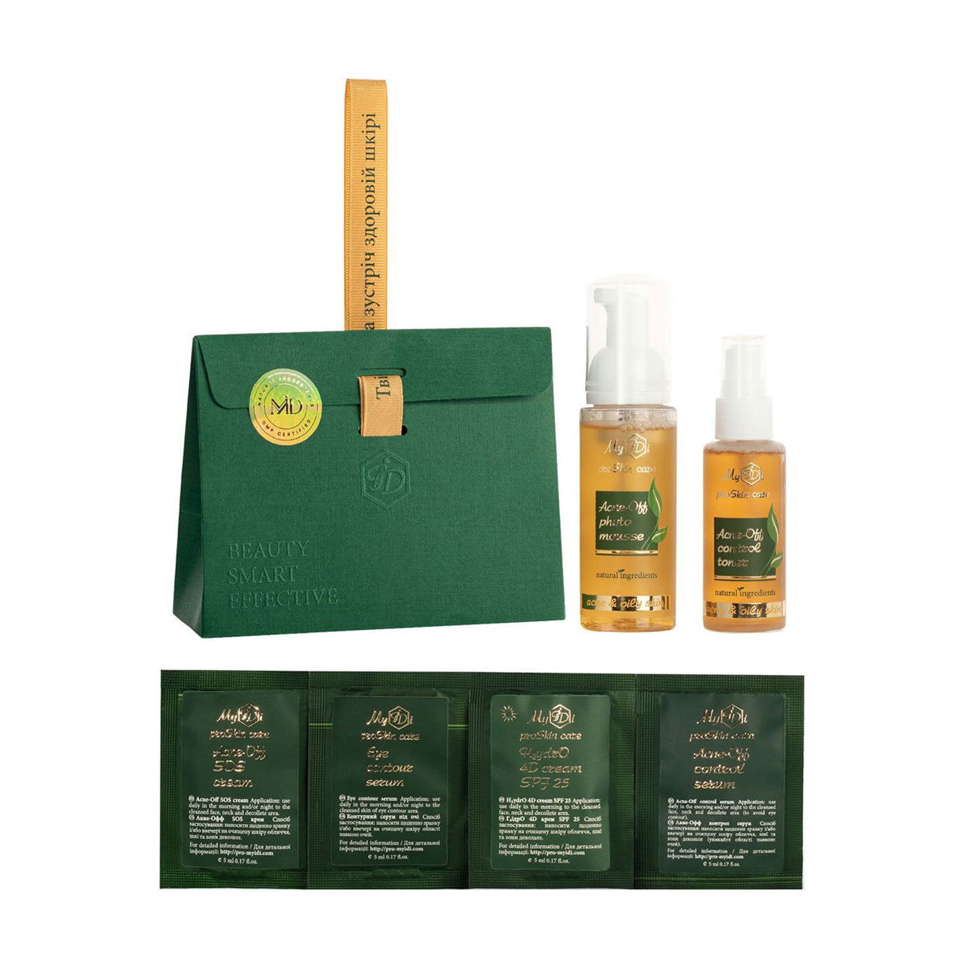 Уцінка! Протизапальний набір мініатюр для обличчя MyIDi Acne-OFF Mini Set для жирної шкіри, схильної до висипань та акне, 6 предметів