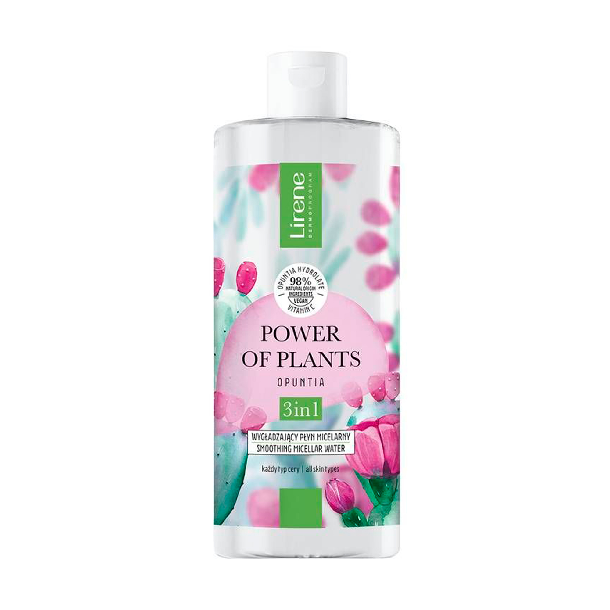 Уцінка! Розгладжувальна міцелярна вода для обличчя Lirene Power Of Plants Smoothing Micellar Water 3in1 Opuntia, 400 мл