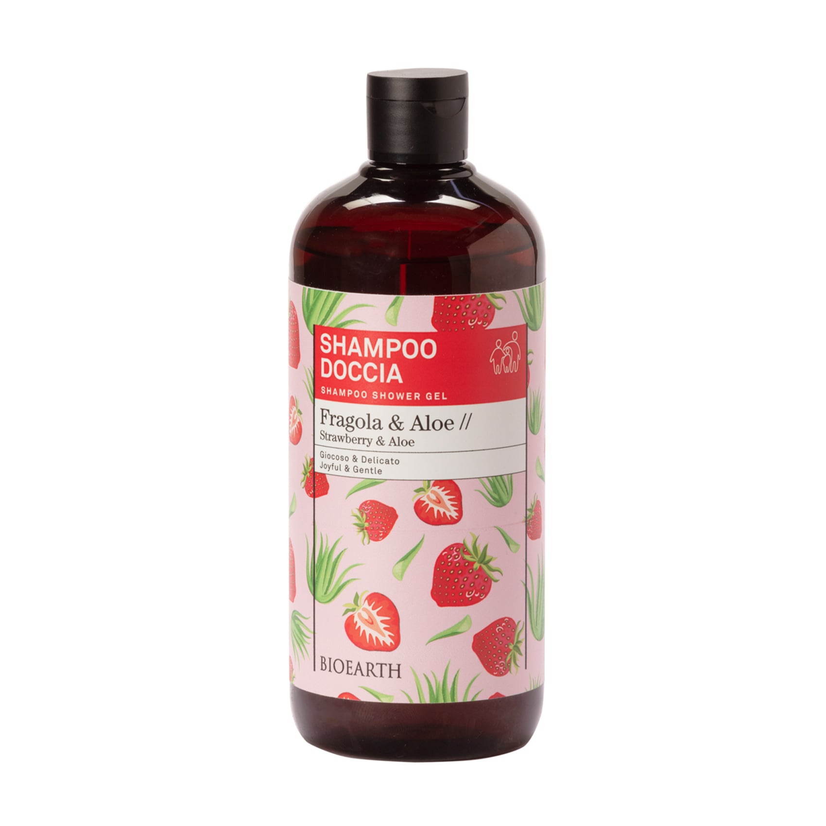 Уцінка! Шампунь-гель для волосся та душу Bioearth Family Shampoo Shower Gel Полуниця та алое вера, 500 мл