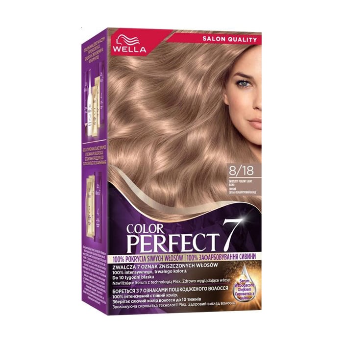 Уцінка! Стійка крем-фарба для волосся Wella Color Perfect 7, 8/18 Сяючий світло-перламутровий блонд, 135 мл