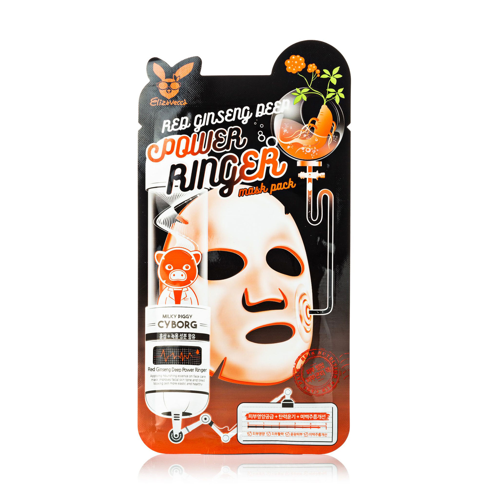 Уцінка! Тканинна маска для обличчя Elizavecca Milky Piggy Cyborg Red Ginseng Deep Power Ringer Mask Pack з екстрактом червоного женьшеню, 23 мл