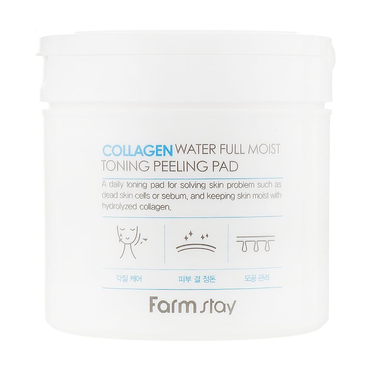 Уцінка! Тонізувальні пілінг-пади для обличчя FarmStay Collagen Water Full Moist Toning Peeling Pad з колагеном, 70 шт