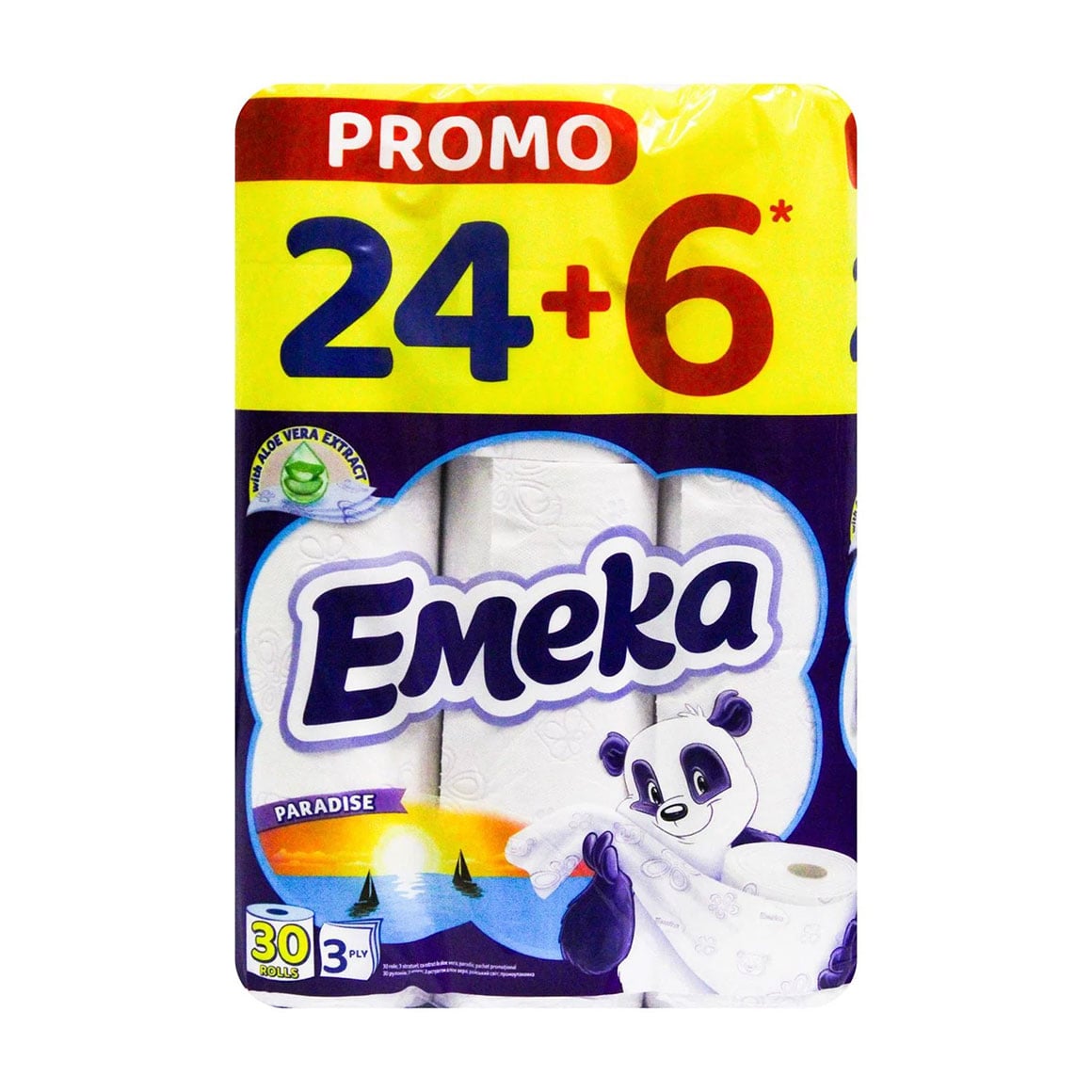 Уцінка! Туалетний папір Emeka Paradise білий, 3-шаровий, 135 відривів, 30 рулонів