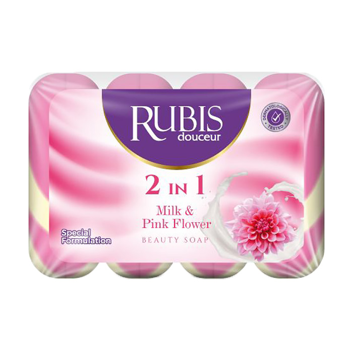 Уцінка! Тверде мило Rubis 2 in 1 Milk &amp; Pink Flower Beauty Soap Молоко та рожева квітка, 4*90 г