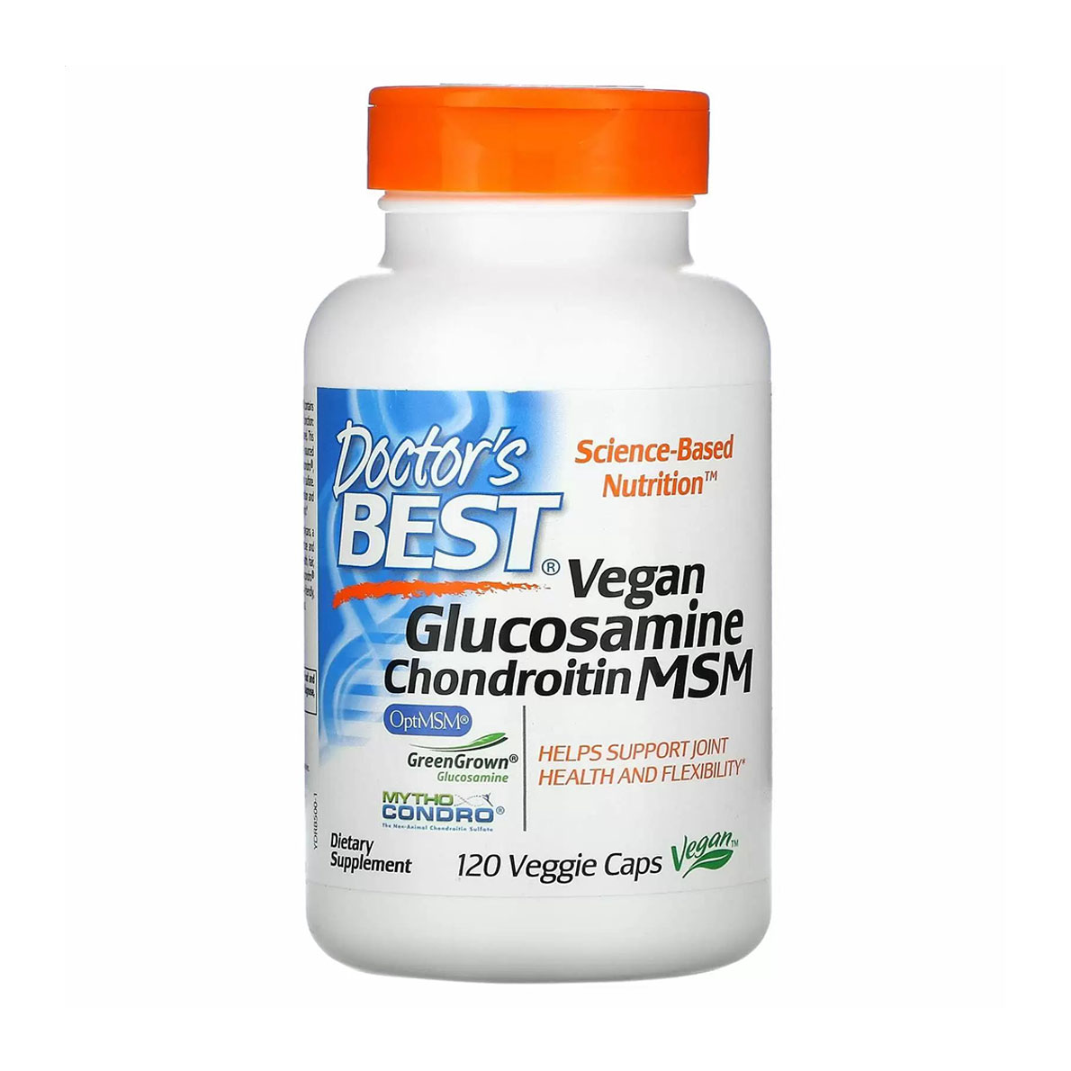 Уцінка! Веганський глюкозамін та хондроїтин з ЧСЧ Doctor's Best Vegan Glucosamine Chondroitin MSM, 120 рослинних капсул