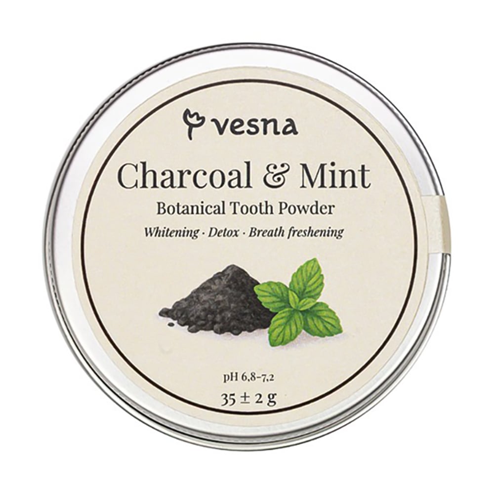 Уцінка! Відбілювальний зубний порошок Vesna Charcoal &amp; Mint Botanical Tooth Powder Вугілля та м'ята, 35 г