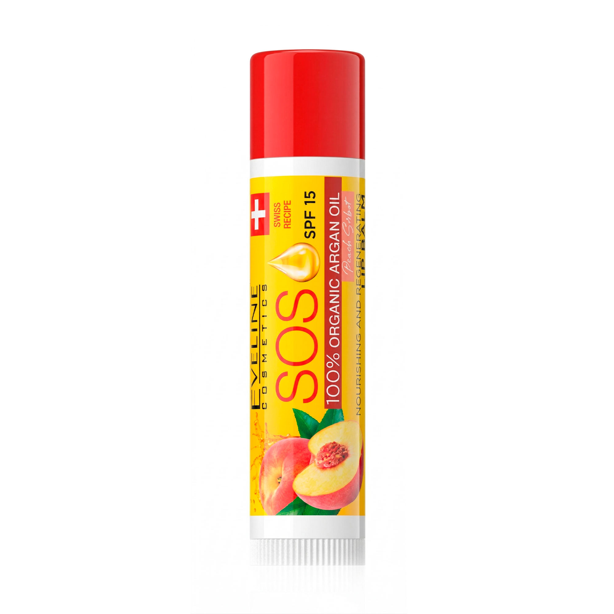 Уцінка! Відновлювальний бальзам для губ Eveline Cosmetics Argan Oil Sos SPF 15 Peach Sorbet, 4.2 г