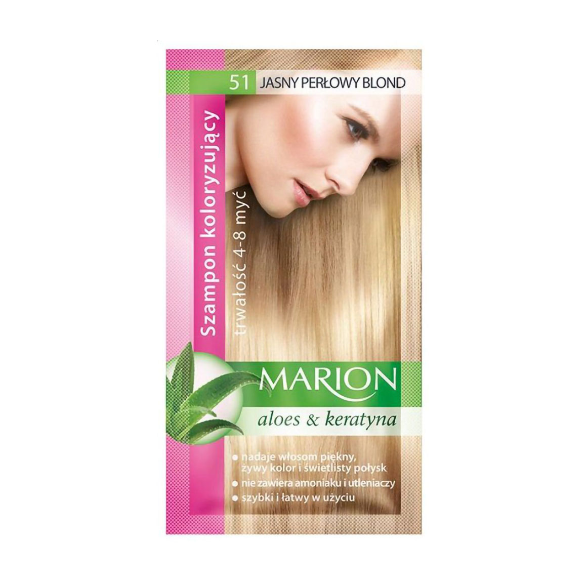 Уцінка! Відтінковий шампунь для волосся Marion Aloe &amp; Keratin Hair Color Shampoo 51 Light Pearl Blonde, 40 мл