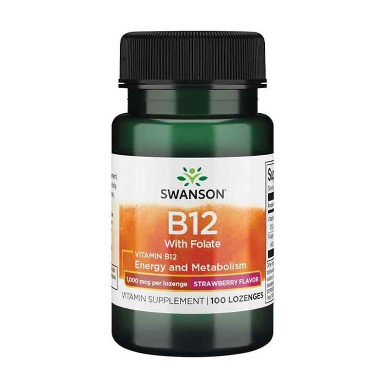 Уцінка! Вітамін B12 Swanson Vitamin B12, 1000 мкг, зі смаком полуниці, 100 льодяників