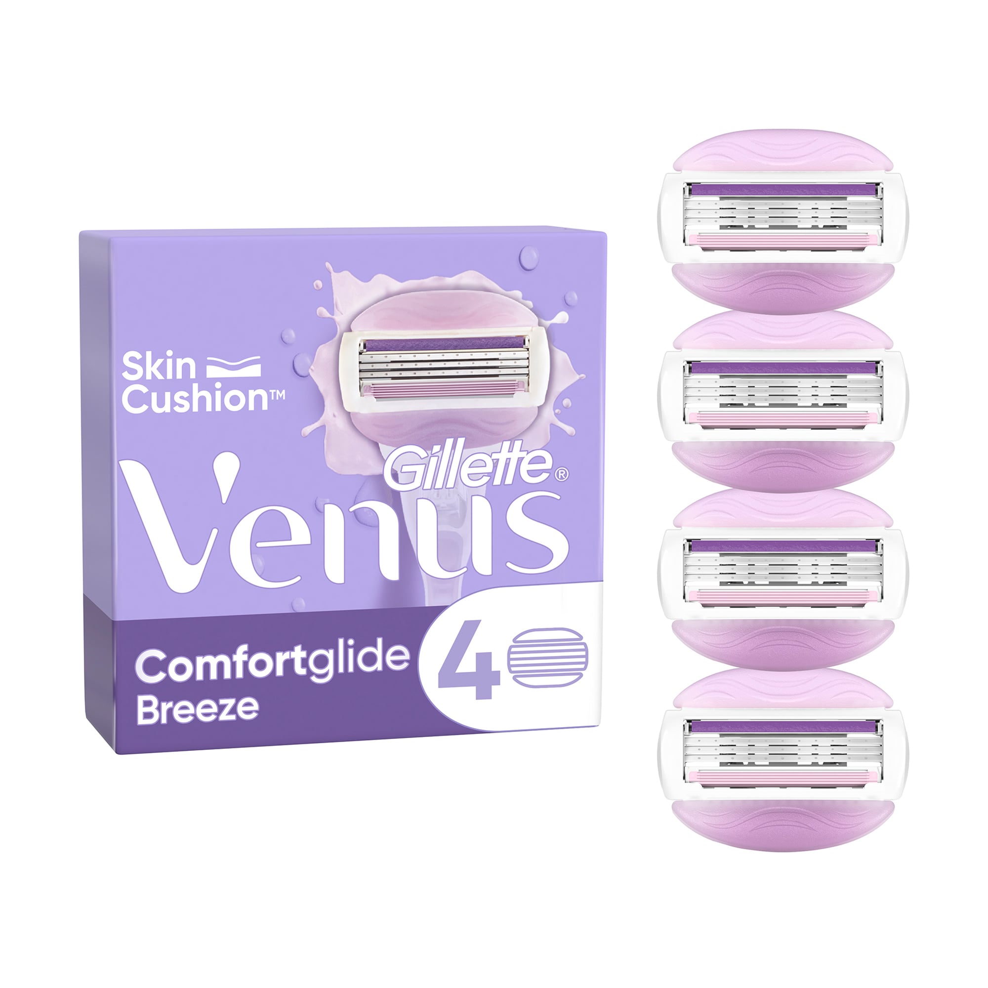 Уцінка! Змінні картриджі для гоління Gillette Venus Comfort Glide Breeze жіночі, з вбудованими подушками з гелем, 4 шт