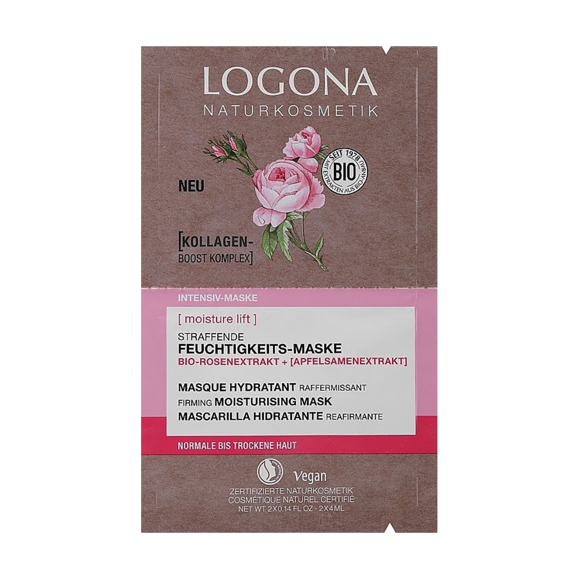 Уцінка! Зміцнювальна та зволожувальна маска для обличчя Logona Firming Moisturising Mask, 2*4 мл