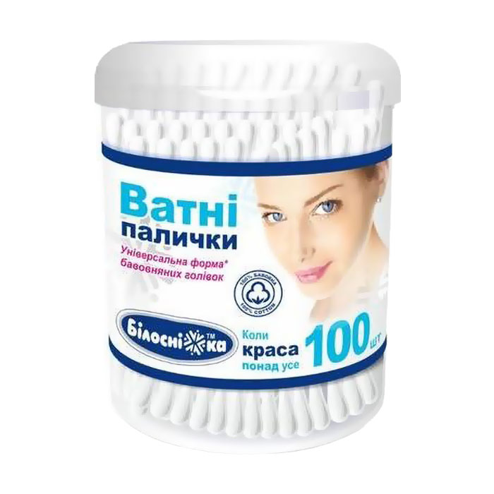 Ватні палички Білосніжка, циліндрічній упаковці, 100 шт