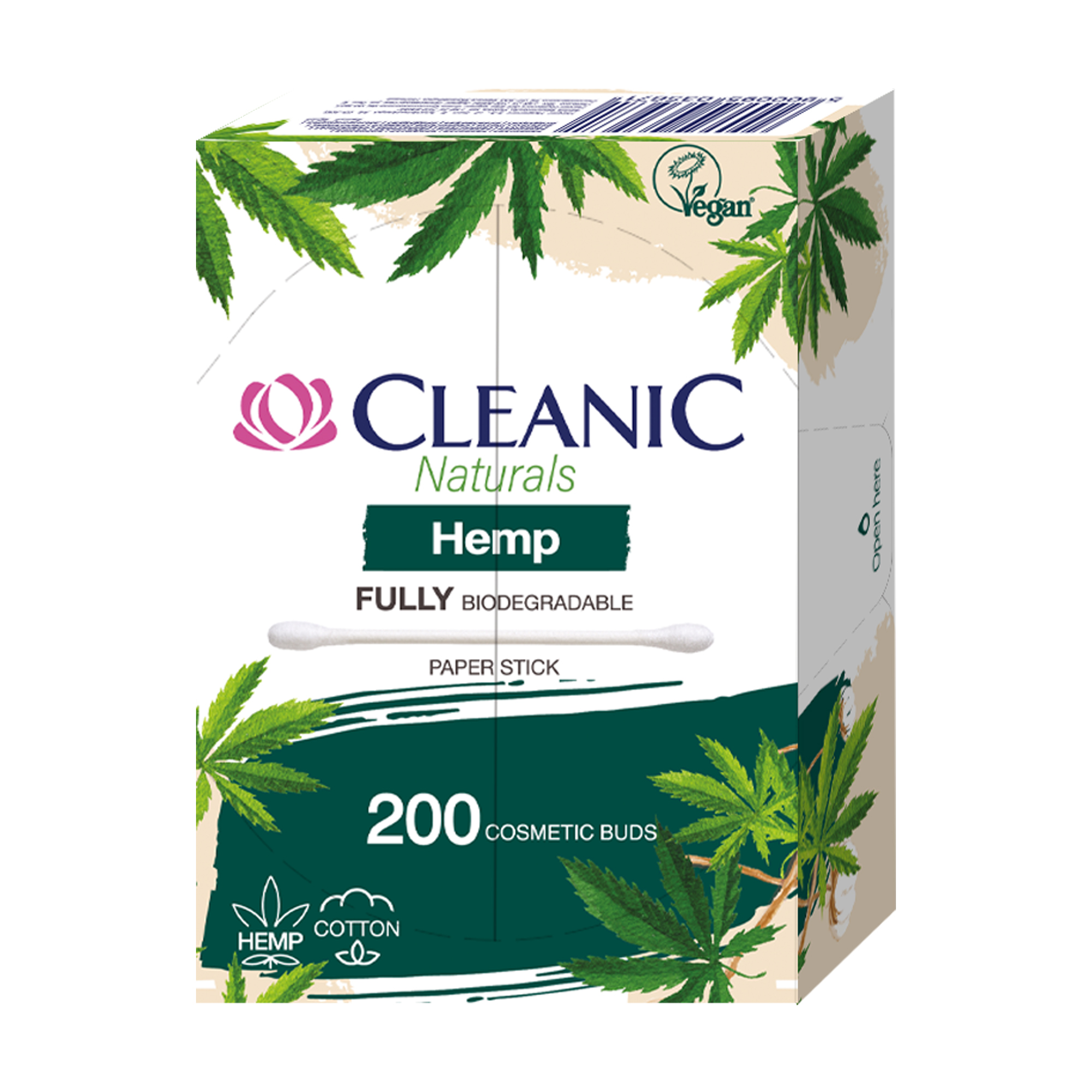 Ватні палички Cleanic Naturals Hemp Cosmetic Buds в коробці, 200 шт