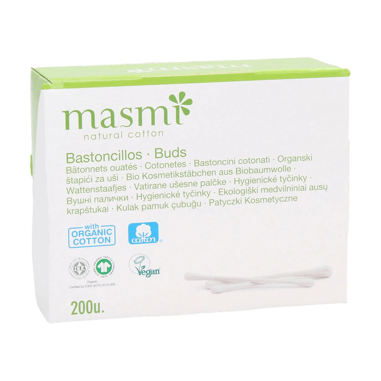 Ватні палички Masmi Natural Cotton органічні, 200 шт
