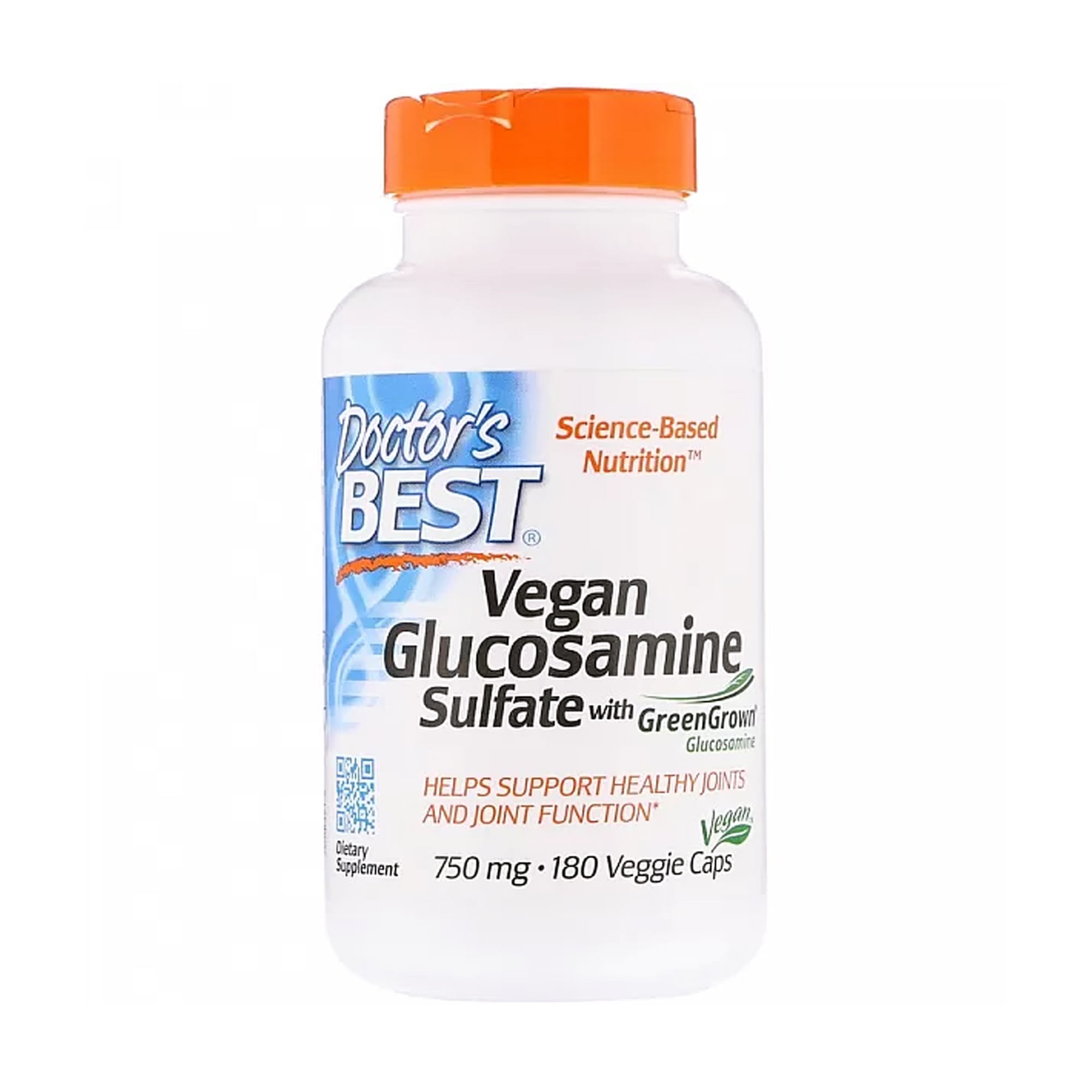 Веганський глюкозамін сульфат Doctor's Best Vegan Glucosamine Sulfate 750 мг, 180 вегетаріанських капсул