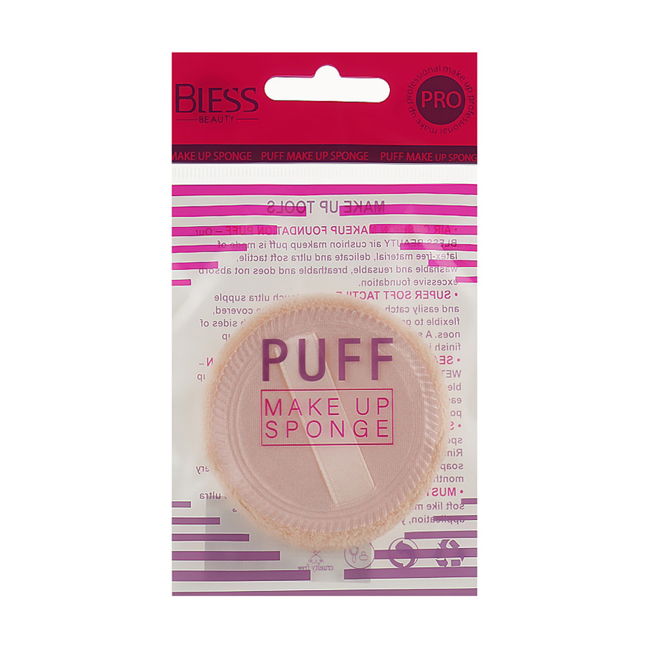 Велюрова пуховка для пудри Bless Beauty Puff Make Up Sponge, кругла
