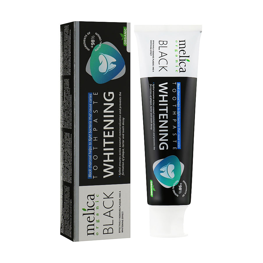 Відбілювальна зубна паста Melica Organic Toothpaste з чорним деревним вугіллям, 100 мл
