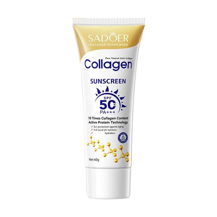 Відбілювальний сонцезахисний крем для обличчя Sadoer Collagen Whitening Sunscreen SPF 50+ PA+++ з колагеном, 40 г