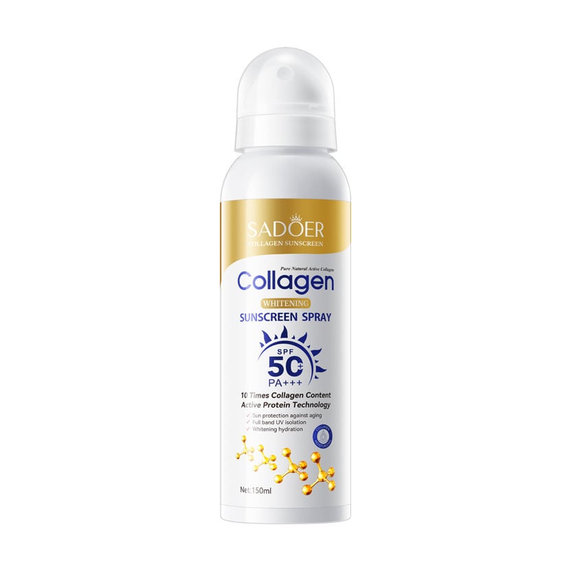 Відбілювальний сонцезахисний спрей для обличчя Sadoer Collagen Whitening Sunscreen SPF 50+ PA+++ з колагеном, 150 мл