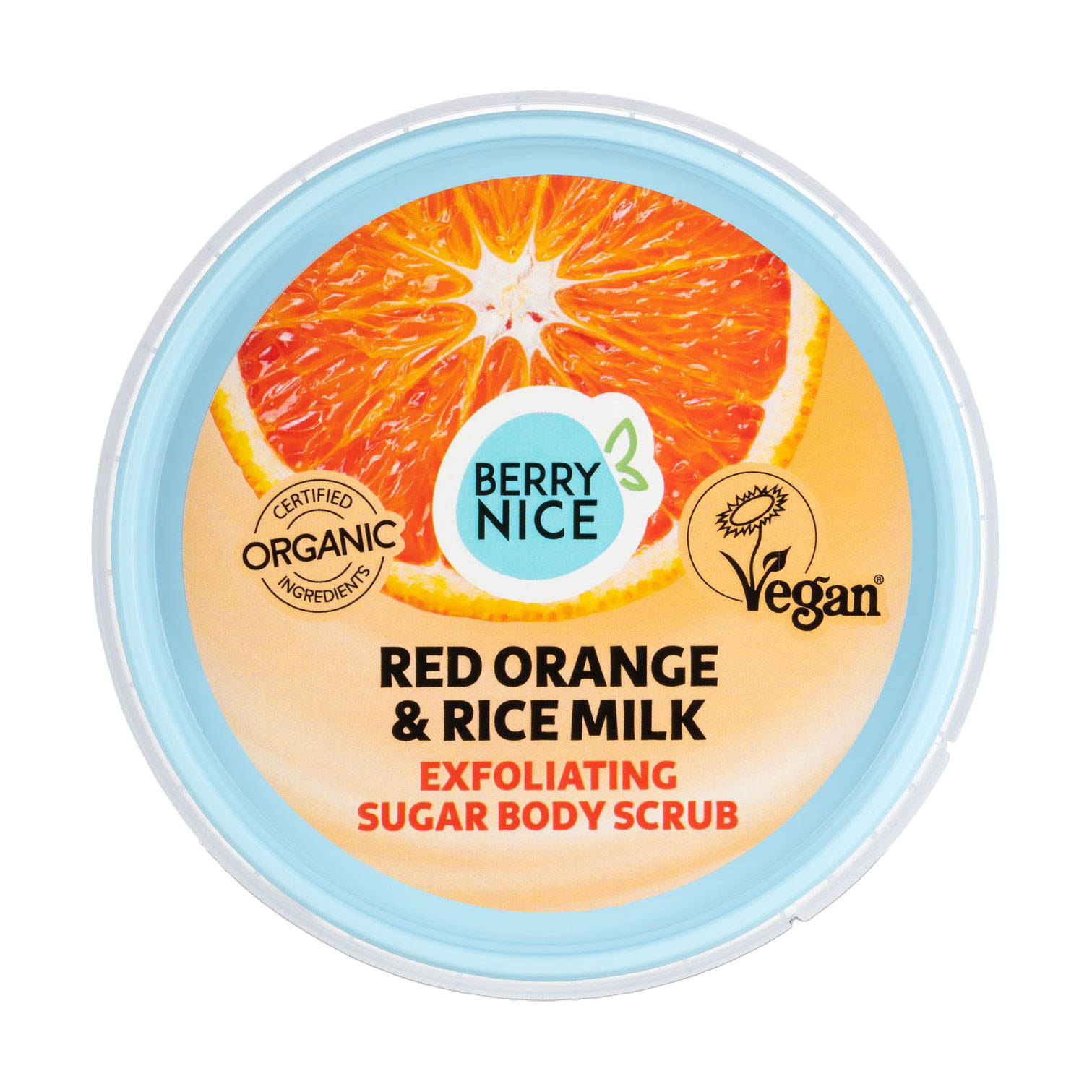 Відлущувальний цукровий скраб для тіла BERRY NICE Exfoliating Sugar Body Scrub Red Orange &amp; Rice Milk, 250 мл