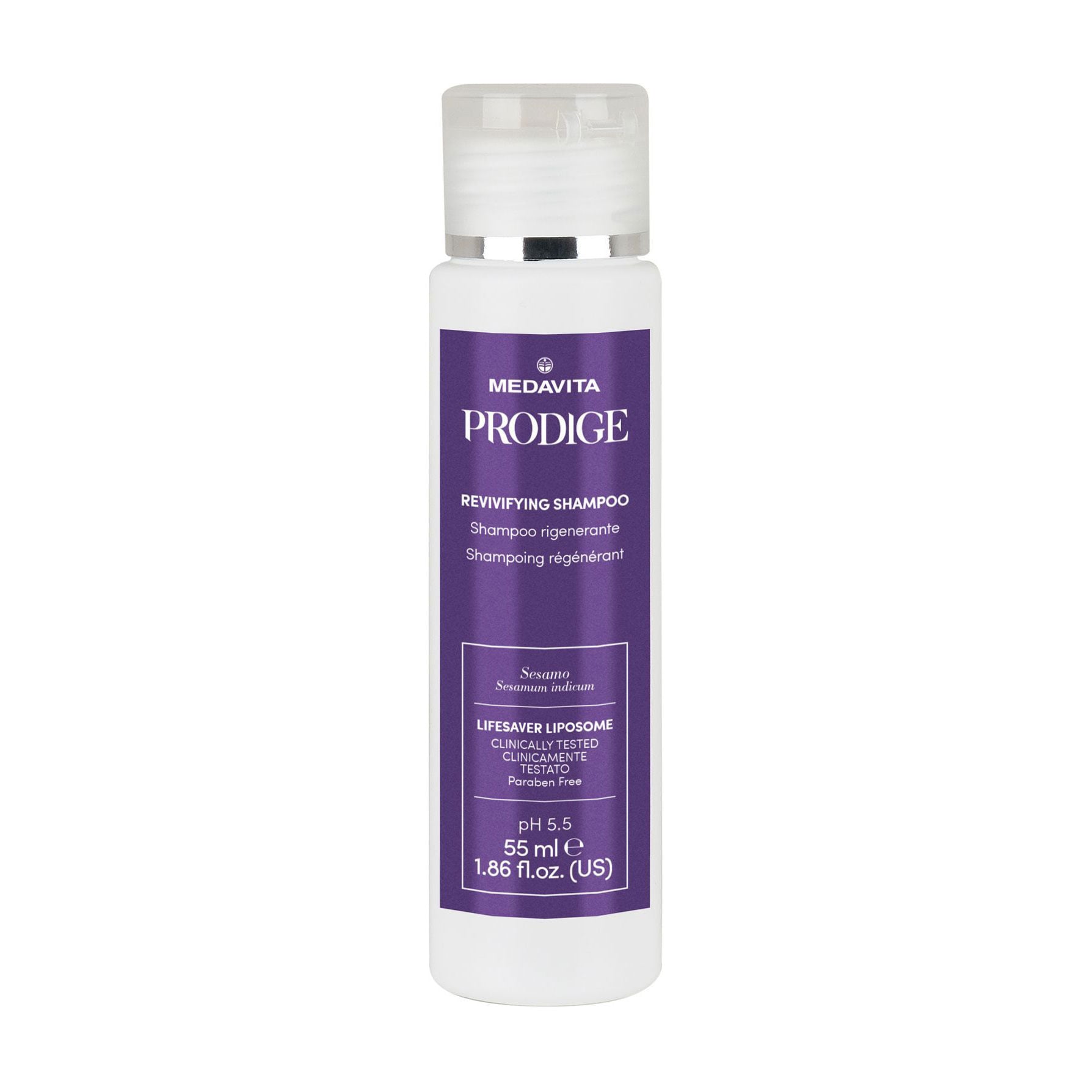 Відновлювальний ревіталізувальний шампунь Medavita Prodige Revivifying Shampoo pH 5.5 для пошкодженного волосся, 55 мл