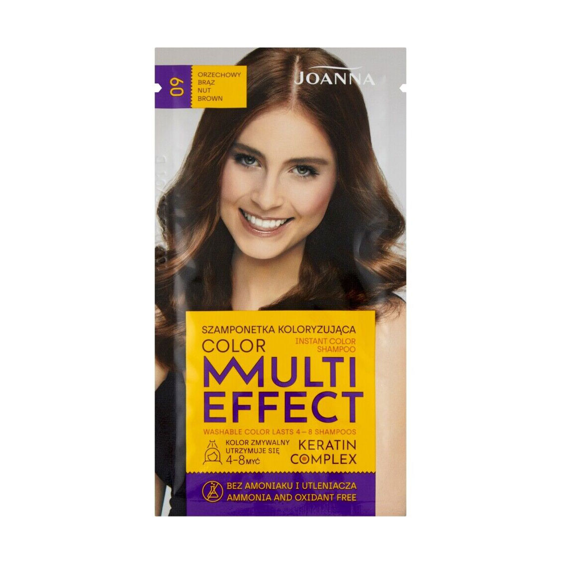 Відтінковий шампунь для волосся Joanna Multi Effect Color Keratin Complex 09 Nut Brown, 35 г