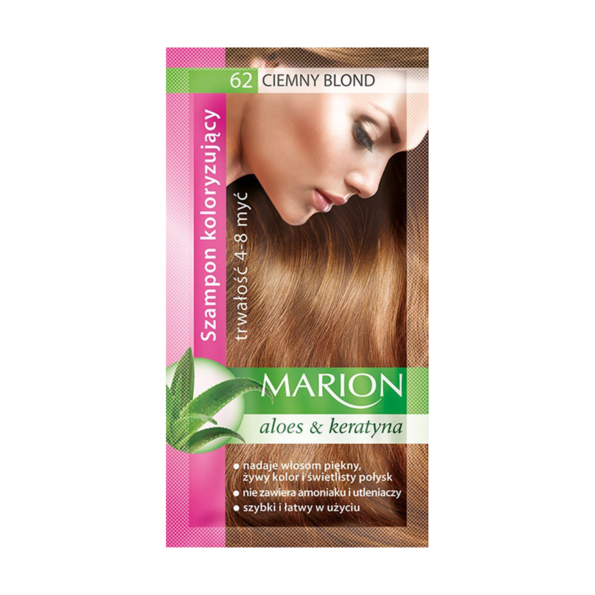 Відтінковий шампунь для волосся Marion Aloe &amp; Keratin Hair Color Shampoo 62 Dark Blonde, 40 мл