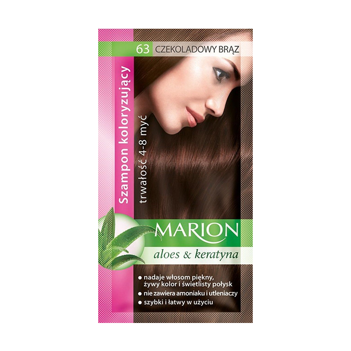 Відтінковий шампунь для волосся Marion Aloe &amp; Keratin Hair Color Shampoo 63 Chocolate Brown, 40 мл