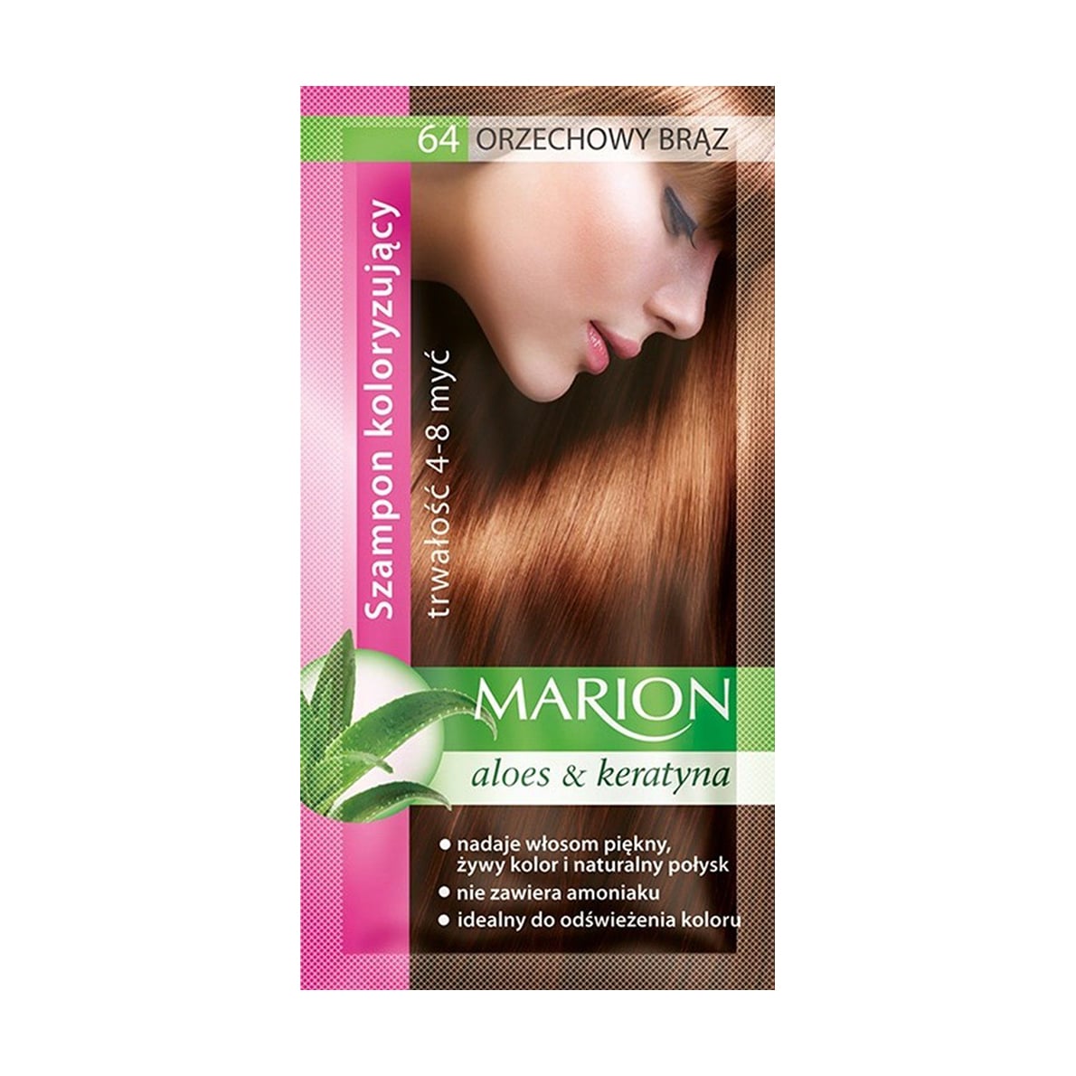 Відтінковий шампунь для волосся Marion Aloe &amp; Keratin Hair Color Shampoo 64 Hazelnut Brown, 40 мл