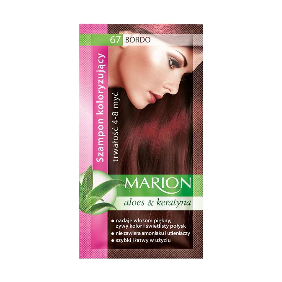 Відтінковий шампунь для волосся Marion Aloe &amp; Keratin Hair Color Shampoo 67 Bordo, 40 мл
