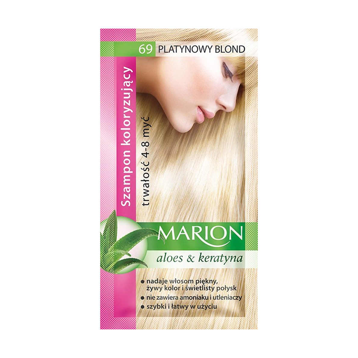 Відтінковий шампунь для волосся Marion Aloe &amp; Keratin Hair Color Shampoo 69 Platinum Blonde, 40 мл