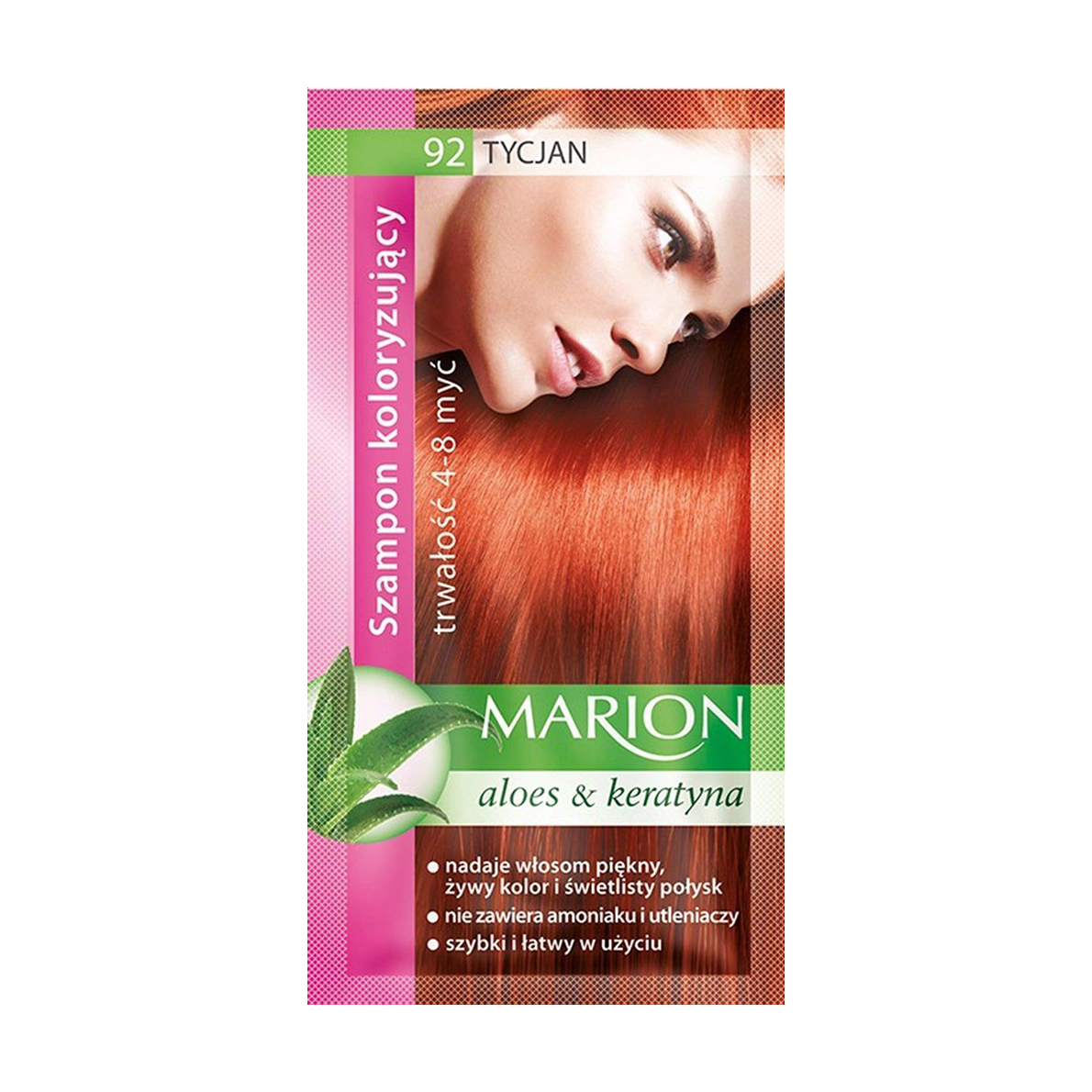 Відтінковий шампунь для волосся Marion Aloe &amp; Keratin Hair Color Shampoo 92 Titian, 40 мл