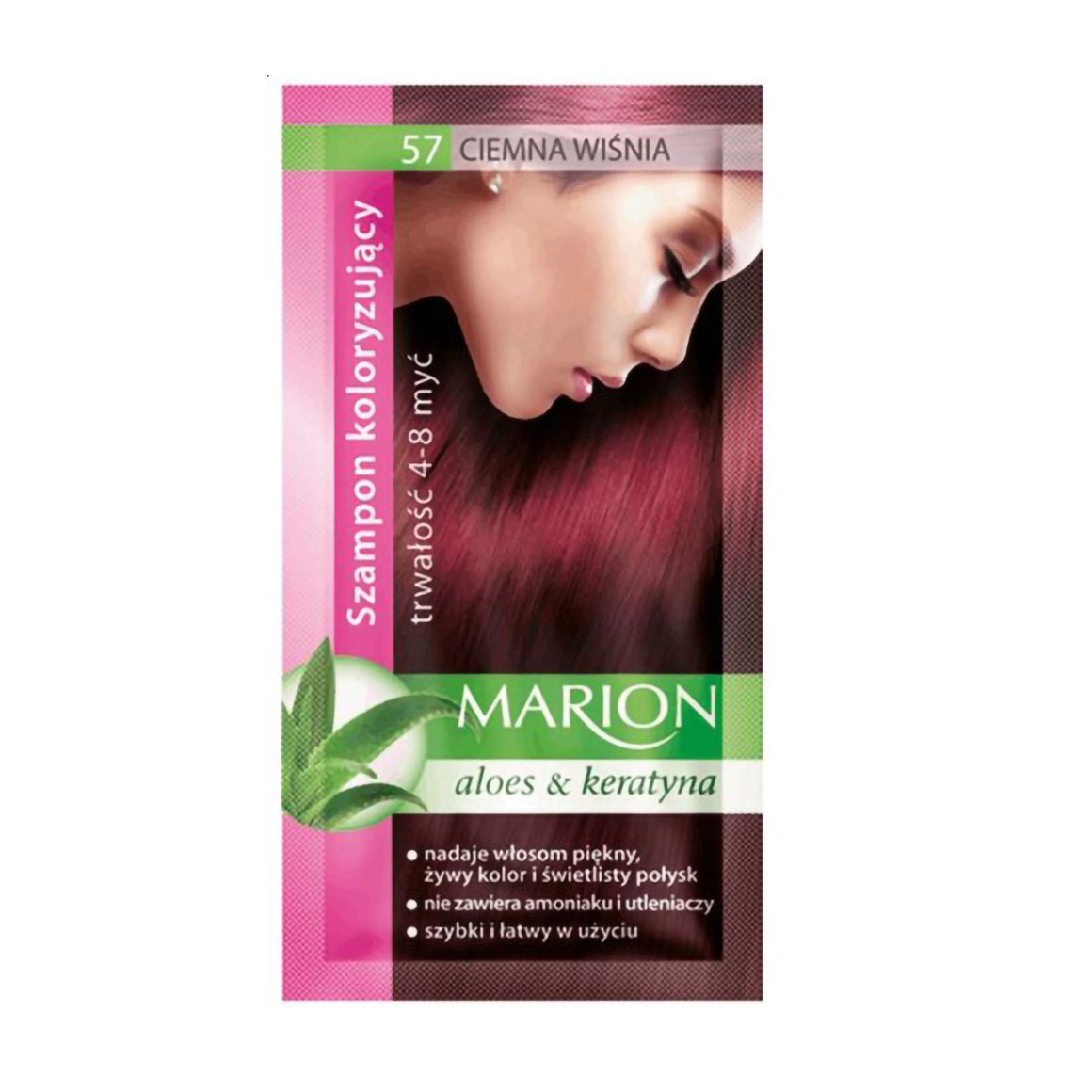 Відтінковий шампунь для волосся Marion Aloe &amp; Keratin Hair Color Shampoo 57 Dark Cherry, 40 мл