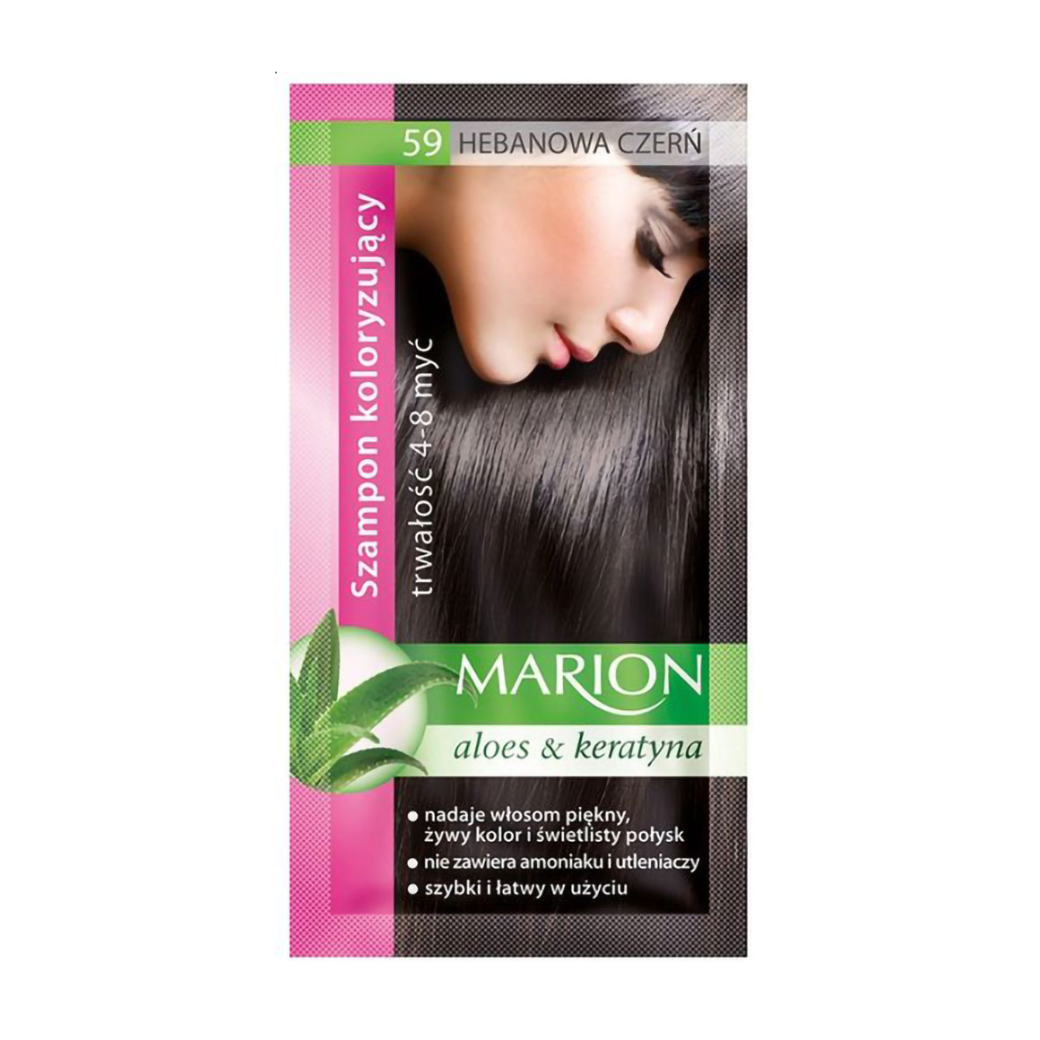 Відтінковий шампунь для волосся Marion Aloe &amp; Keratin Hair Color Shampoo 59 Ebony Black, 40 мл