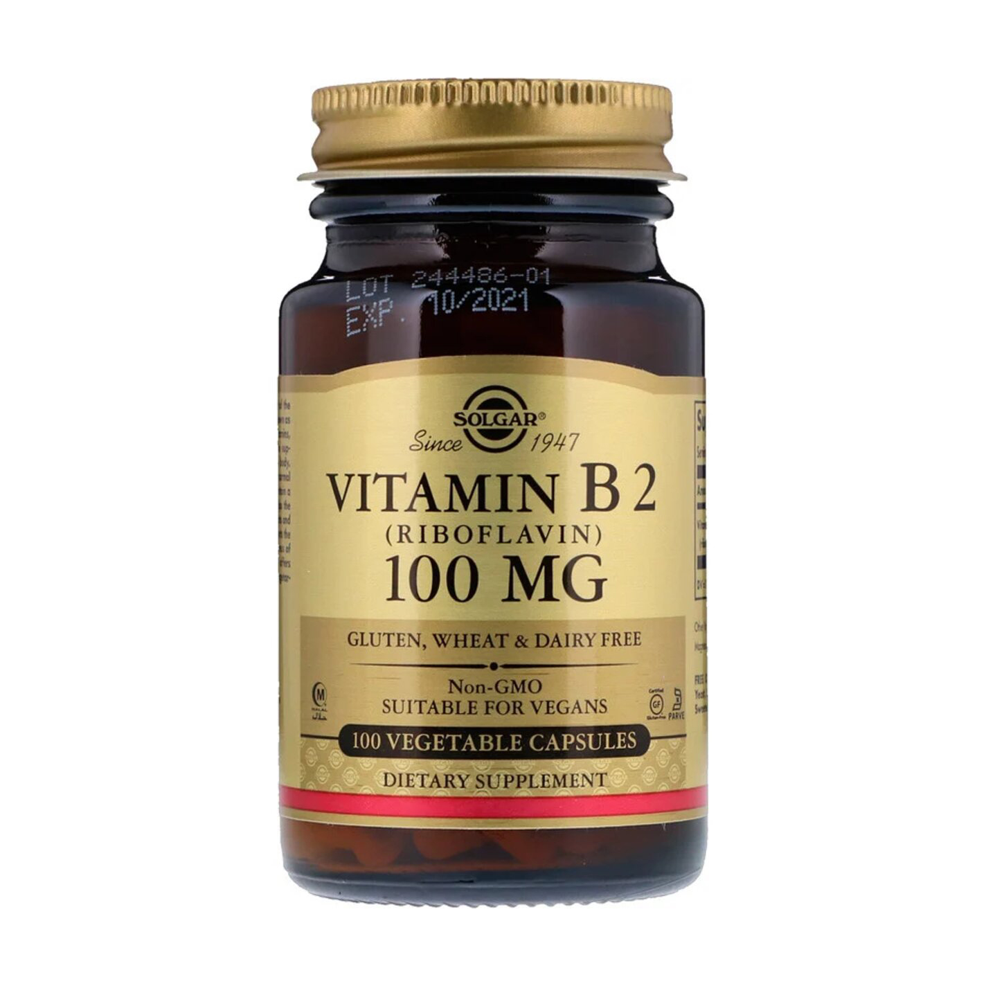 Вітамін B2 (Рибофлавін) Solgar Vitamin B2 (Riboflavin) 100 мг, 100 капсул