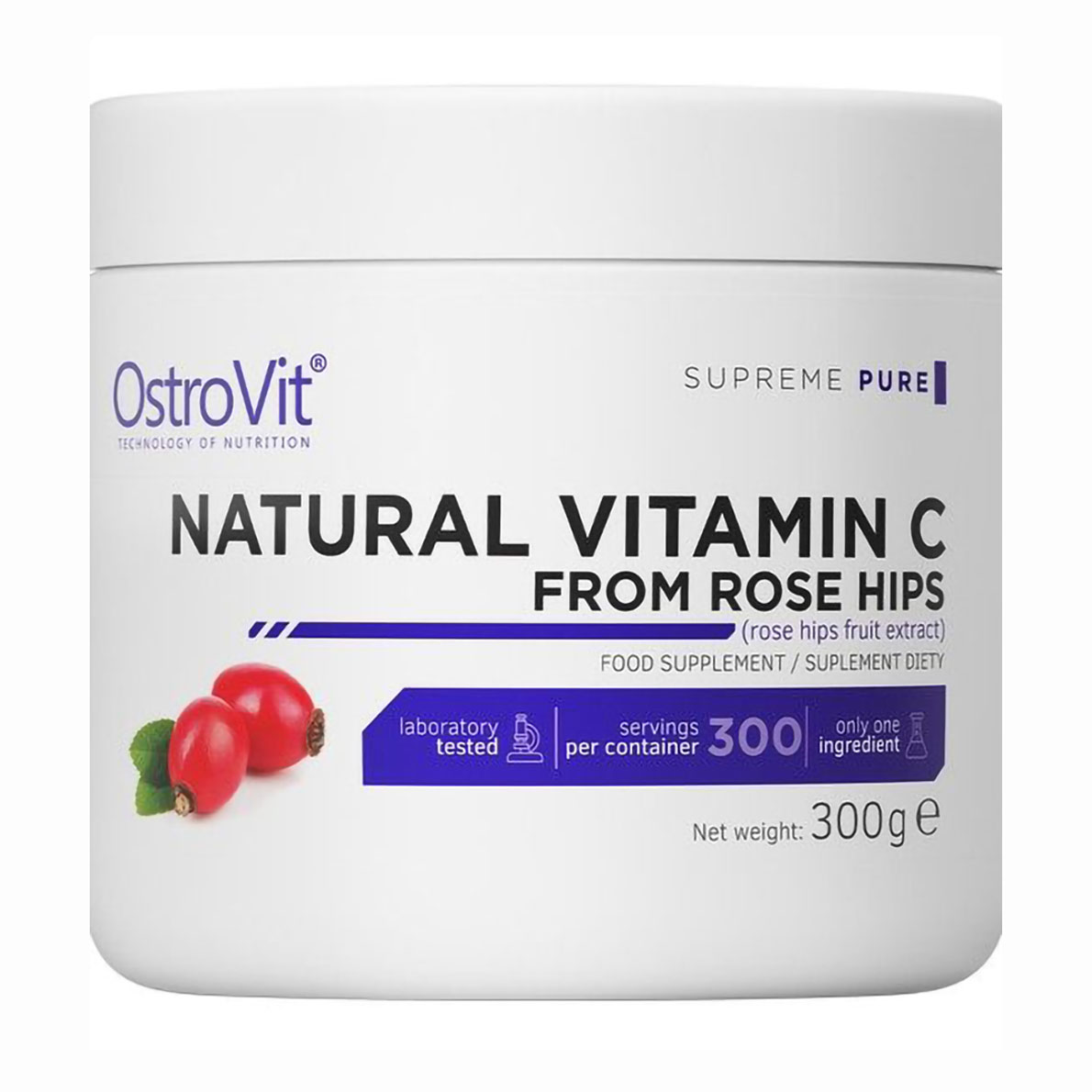 Вітамін C OstroVit Vitamin C із шипшиною в порошку, 300 г