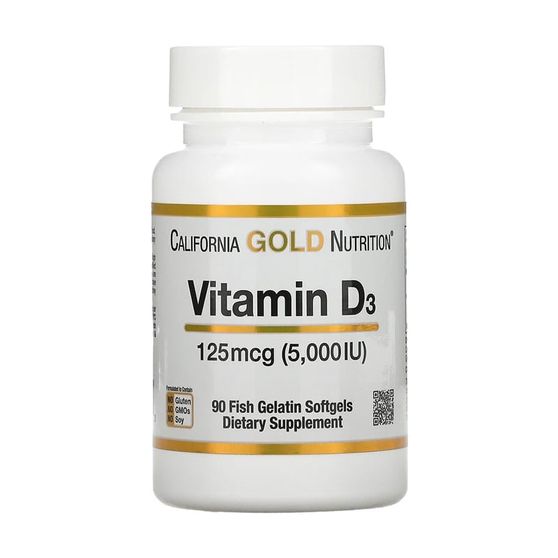 Вітамін Д3 California Gold Nutrition Vitamin D3, 125 мгк (5000 МО), 90 желатинових капсул