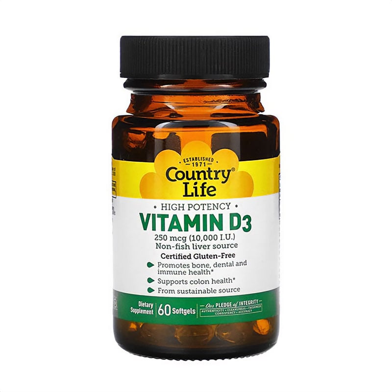 Вітамін D3 Country Life Vitamin D3, 10000 МО, 60 гелевих капсул