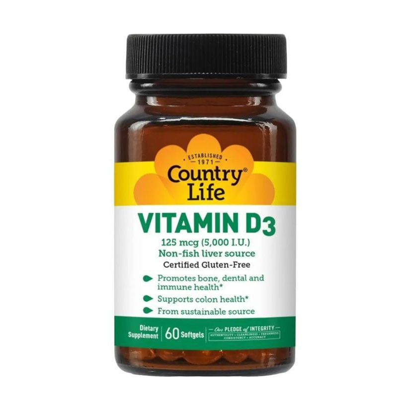 Вітамін D3 Country Life Vitamin D3, 5000 МО, 60 м'яких капсул